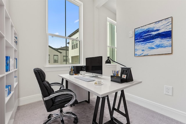 view of carpeted home office