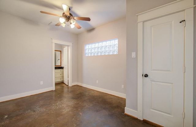 unfurnished bedroom with ceiling fan