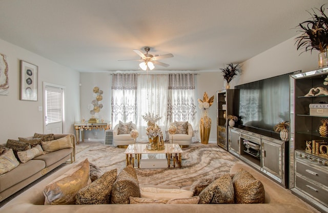 living room with ceiling fan