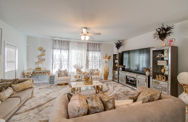 living room with ceiling fan