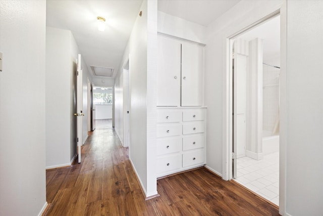 hallway featuring dark wood-type flooring