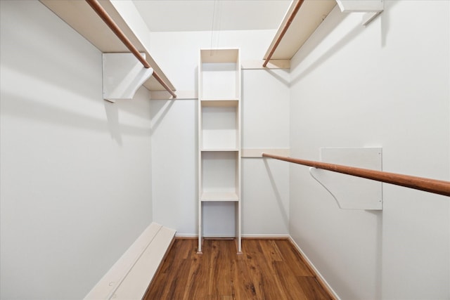 spacious closet with dark hardwood / wood-style flooring