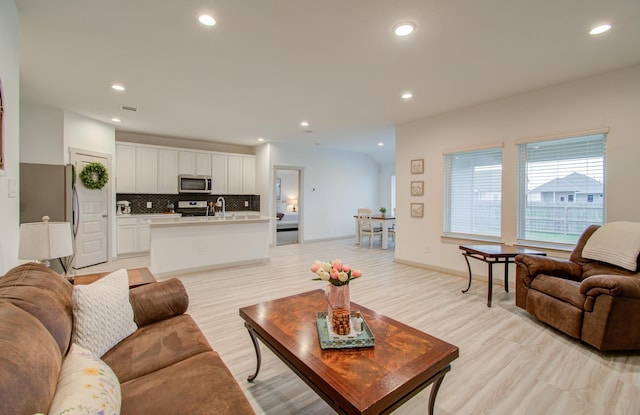 living room with light wood-type flooring