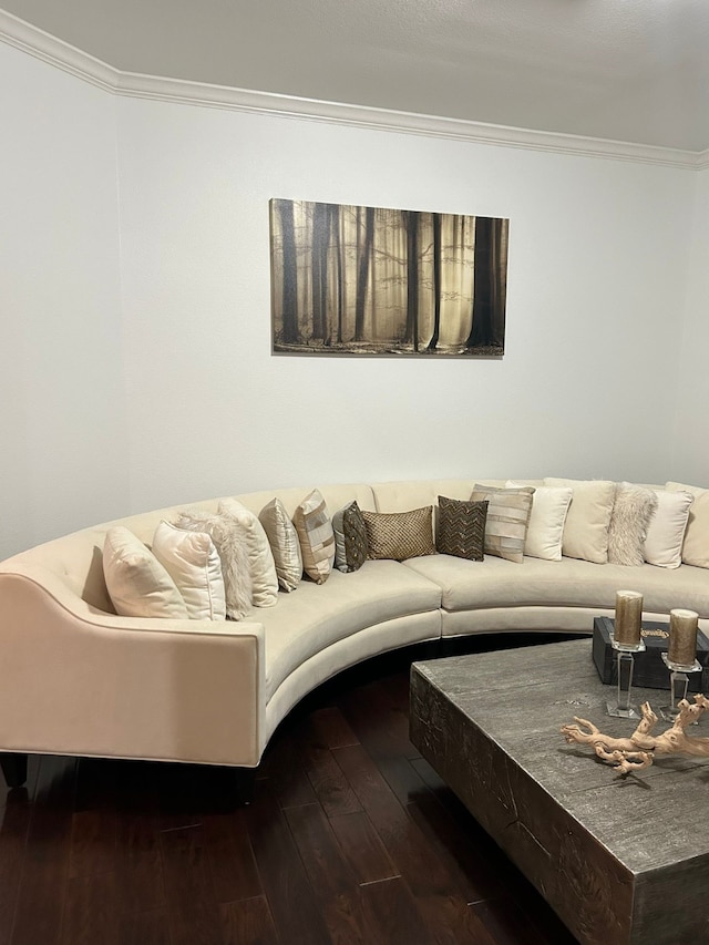 living room featuring hardwood / wood-style floors and ornamental molding