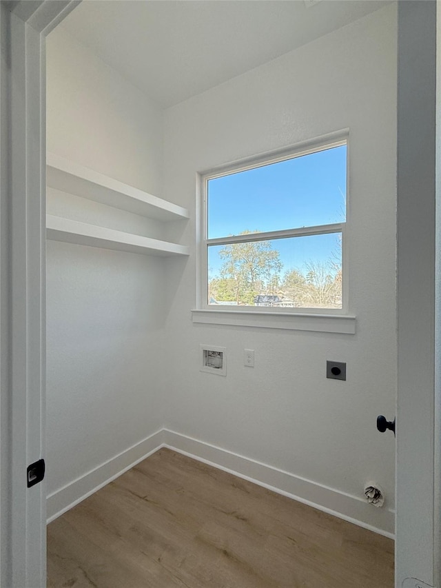 washroom featuring washer hookup, electric dryer hookup, and hardwood / wood-style floors