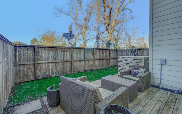 wooden deck featuring cooling unit and a yard