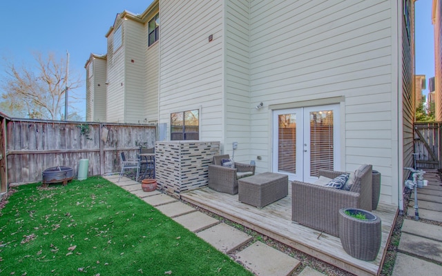 view of patio / terrace with an outdoor living space and a wooden deck