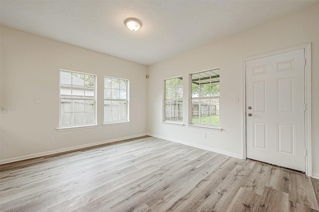 empty room with a healthy amount of sunlight and light hardwood / wood-style flooring