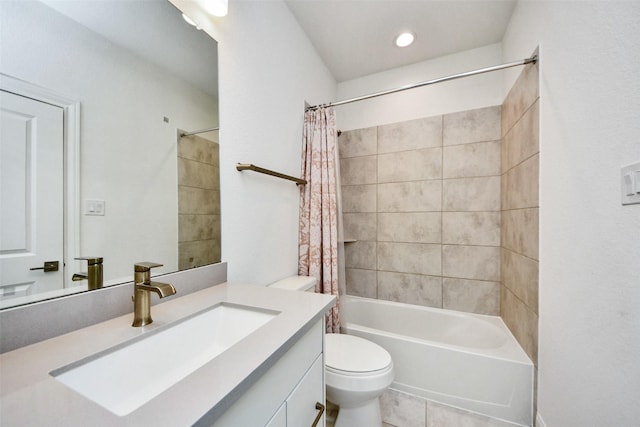 full bathroom with vanity, toilet, and shower / bath combo with shower curtain