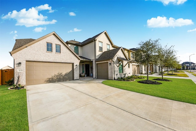 view of front of home featuring a front yard and a garage