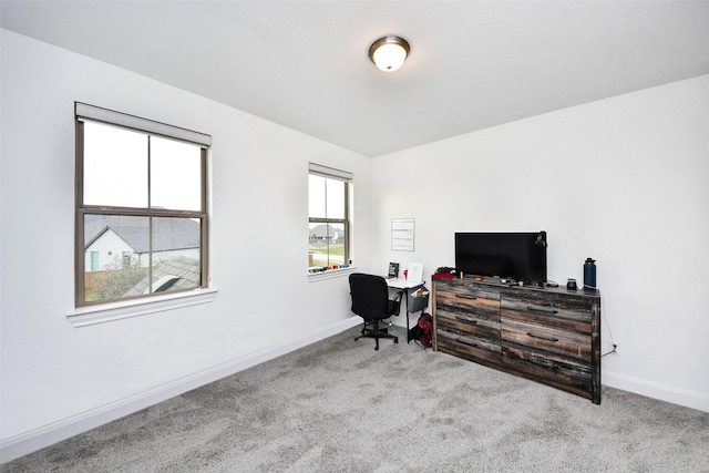 home office with light carpet