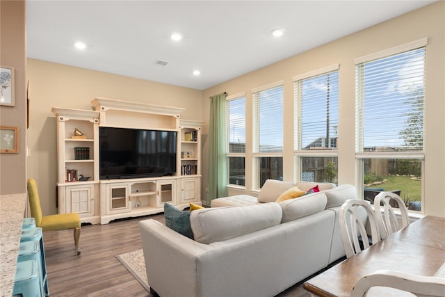 living room with hardwood / wood-style floors