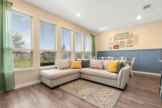 living room featuring hardwood / wood-style flooring and a wealth of natural light