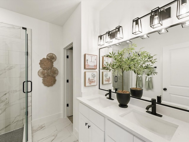 bathroom with vanity and an enclosed shower