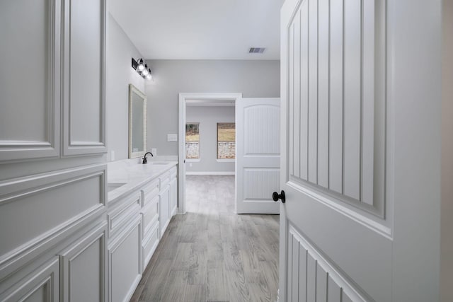 bathroom featuring wood-type flooring and vanity