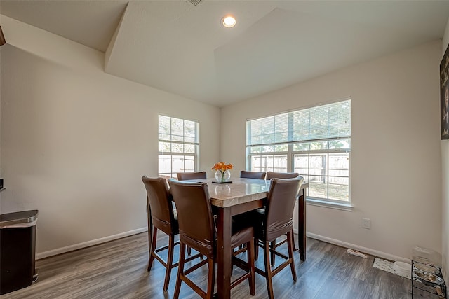 dining space with hardwood / wood-style floors