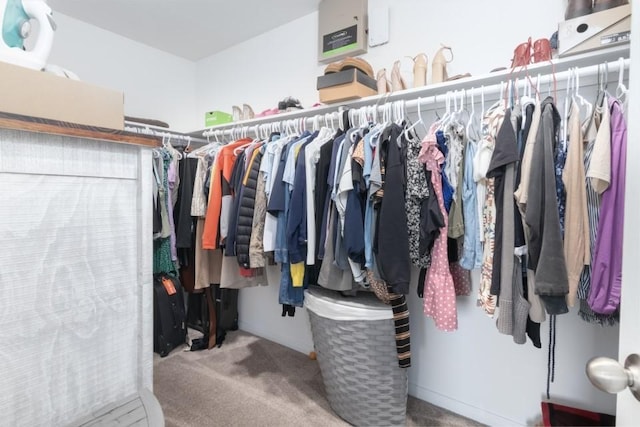 walk in closet with carpet