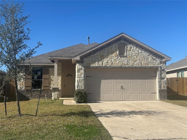 view of front facade with a front yard and a garage