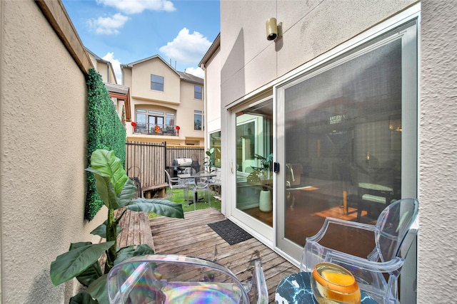 wooden balcony with a deck