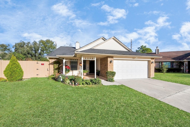 view of front of home featuring a garage and a front lawn