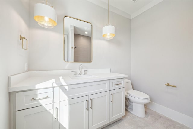 full bathroom with baseboards, vanity, toilet, and tile patterned floors