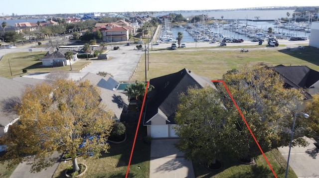 aerial view with a water view