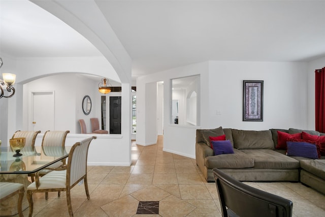 living room with light tile patterned flooring