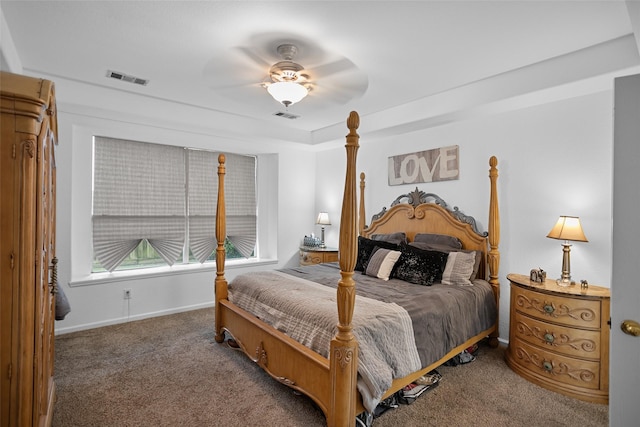 bedroom featuring carpet floors and ceiling fan