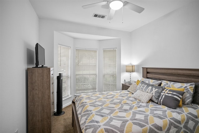 bedroom featuring carpet floors and ceiling fan