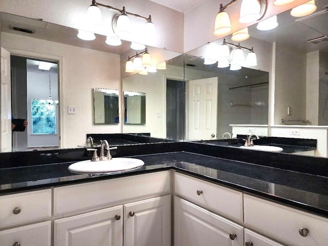 bathroom with vanity and walk in shower