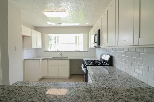 kitchen with white cabinetry, light stone countertops, sink, and stainless steel appliances