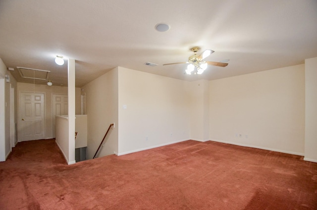 unfurnished room with ceiling fan and carpet floors