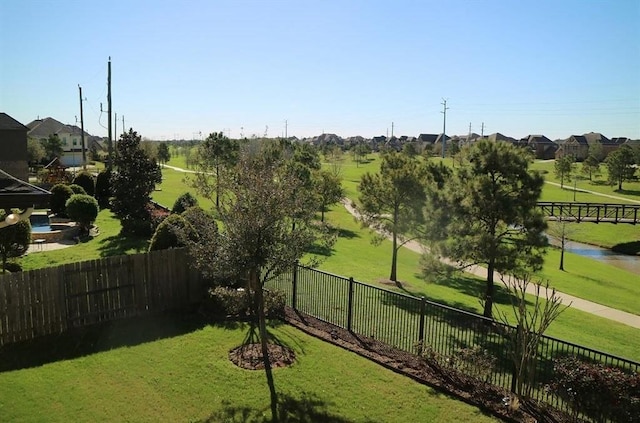 view of yard with a water view