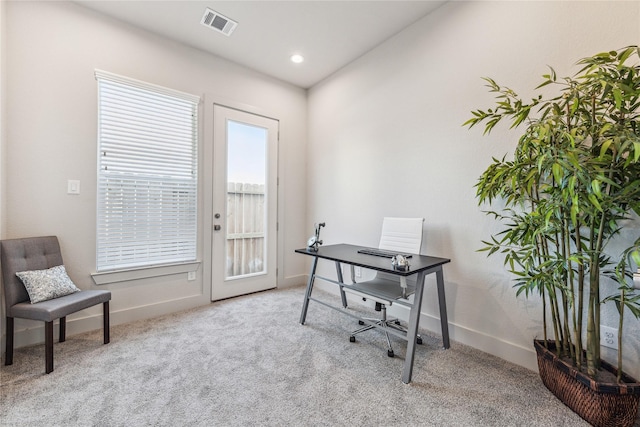 office featuring light colored carpet