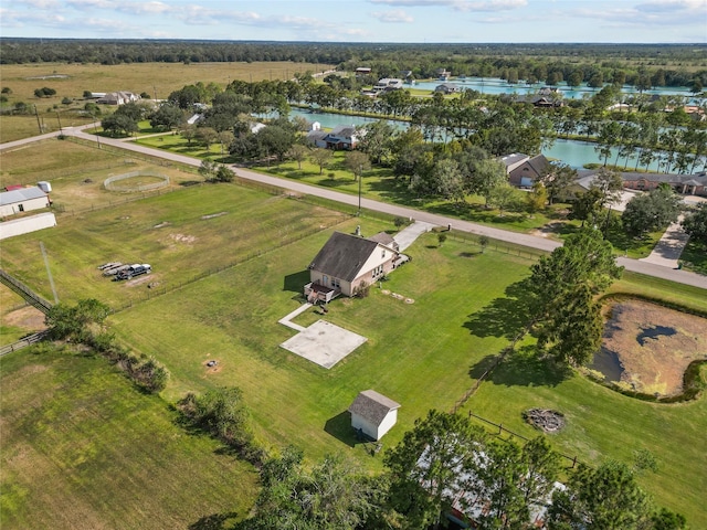 bird's eye view with a rural view and a water view