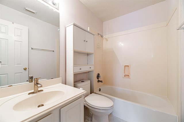 full bathroom with shower / bathing tub combination, vanity, and toilet