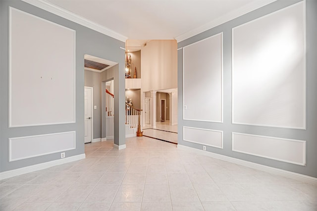 tiled empty room with ornamental molding