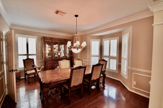 3803 Dewalt Way, Missouri City, TX 77459 - dining room featuring crown molding, dark hardwood / wood-style flooring, and a chandelier