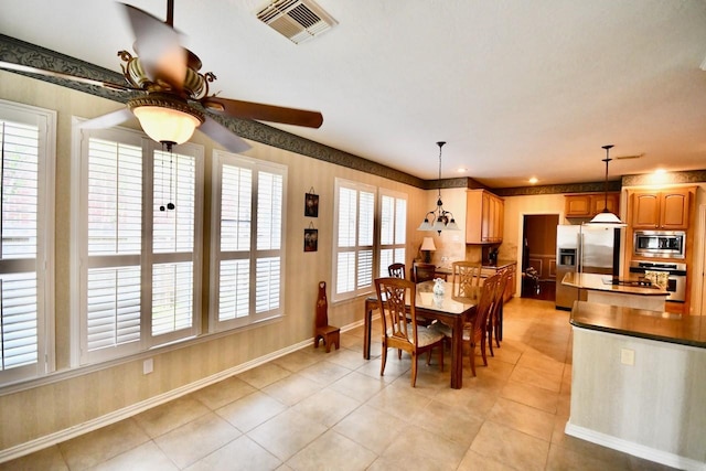3803 Dewalt Way, Missouri City, TX 77459 - tiled dining room featuring ceiling fan and a wealth of natural light