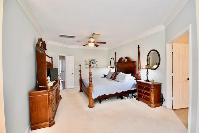 3803 Dewalt Way, Missouri City, TX 77459 - bedroom with light carpet, ceiling fan, and ornamental molding
