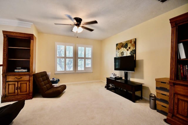 3803 Dewalt Way, Missouri City, TX 77459 - living room featuring ceiling fan and light colored carpet