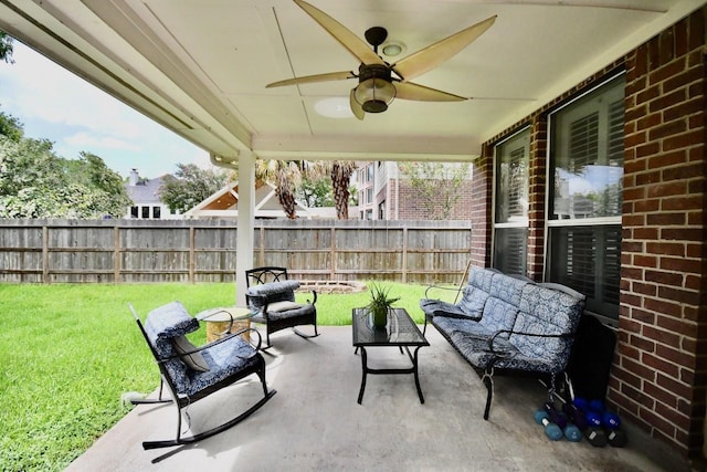 3803 Dewalt Way, Missouri City, TX 77459 - view of patio / terrace featuring an outdoor hangout area and ceiling fan