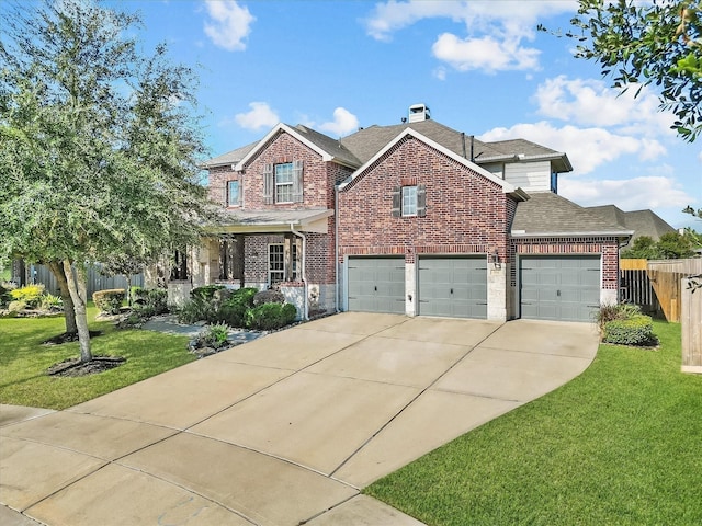 view of front facade featuring a garage and a front lawn