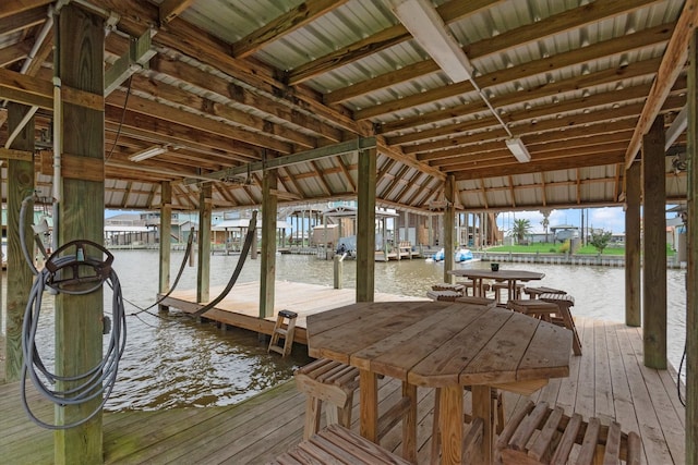 view of dock with a water view