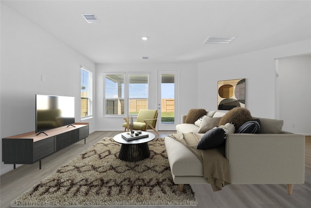 living room with light wood-type flooring