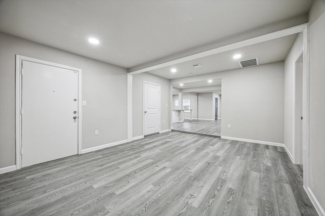 unfurnished living room with light hardwood / wood-style flooring