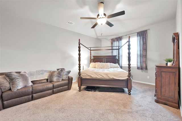 bedroom featuring carpet floors and ceiling fan