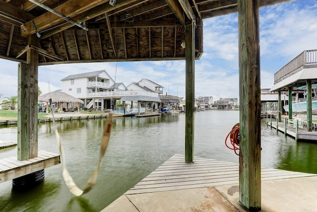 dock area featuring a water view