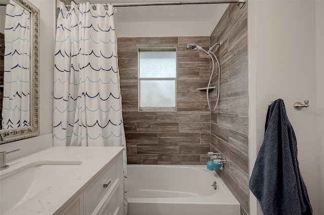 bathroom with vanity and shower / tub combo