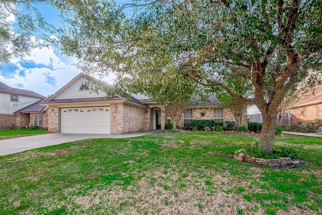 ranch-style house with a front lawn and a garage